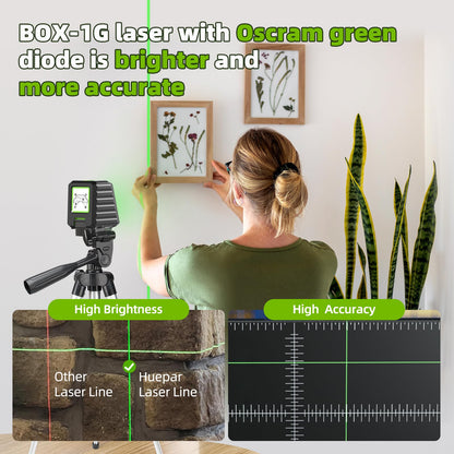 Laser Level with Tripod, Huepar 150Ft Self Leveling Lazer Level Outdoor Use, 150° Vertical Green Cross Line Level Laser for Picture Hanging, Tile, Construction Project - Pulse Mode (25.6 in Tripod)