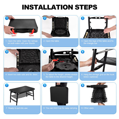 KPR Retractable Small Folding Table and Stool Set, Portable Camping Foldable Table Lightweight Yet More Sturdy with Adjustable Stool for Outdoor Picnic, Beach, Camp, Also Ideal as Laptop Bed Desk