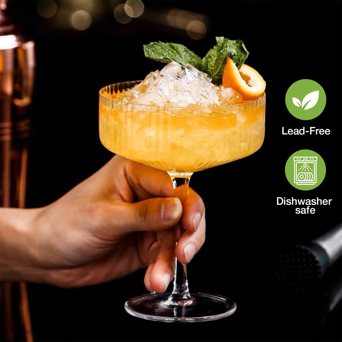 Qipecedm 4 Pcs Ribbed Coupe Glasses, 10 oz Vintage Coupe Glass Set, Unique Martini Glass, Classic Cocktail Galssware, Bar Drinking Glasses Set Pefect for Cocktail, Wine, Champagne & Gift