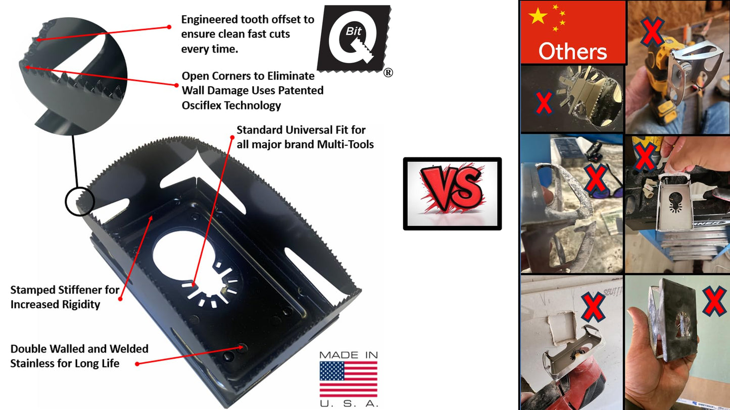 Qbit SQ1000-S Stainless Steel Cut Outs, Magnepull QBit Outlet Square Slot Cutter Box for Oscillating Power Multi-Tools to Cut-in Single Gang Wall Boxes Drywall Tools for Home Improvement