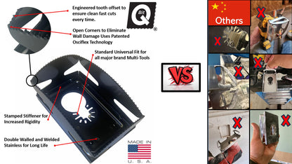Qbit SQ1000-S Stainless Steel Cut Outs, Magnepull QBit Outlet Square Slot Cutter Box for Oscillating Power Multi-Tools to Cut-in Single Gang Wall Boxes Drywall Tools for Home Improvement