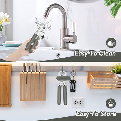 Mebotem 10 Colors Can Opener Manual Handheld Heavy Duty Hand Can Opener Smooth Edge Stainless Steel Can Openers Top Lid Kitchen Gadgets, Best Large Rated Easy Turn Knob, with Bottle Opener, Gray