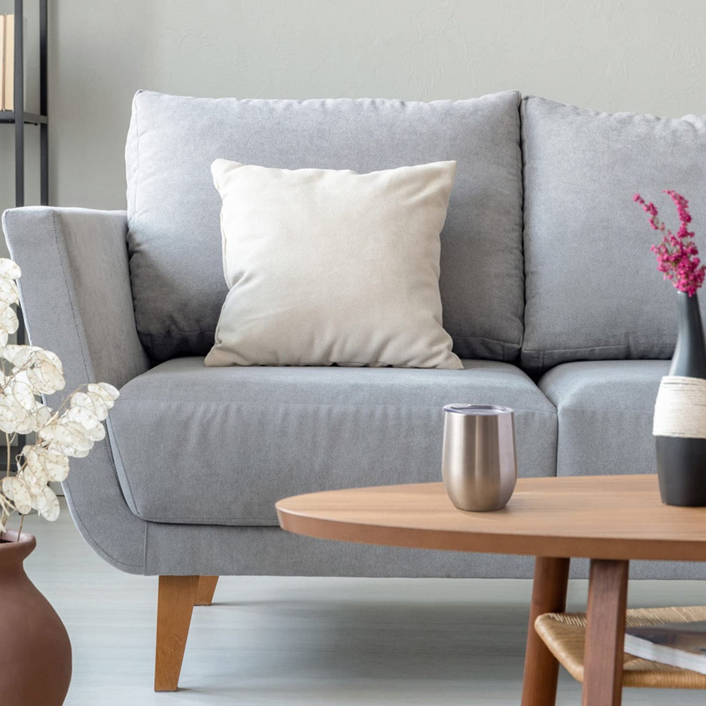 FristChoice 12 oz Insulated Wine Tumbler with Lid and Straw,Stainless Steel Stemless Wine Tumbler Glasses Double Wall Vacuum Wine Cups Tumbler for Coffee,Champaign,Cocktail,Office（Silver,1）