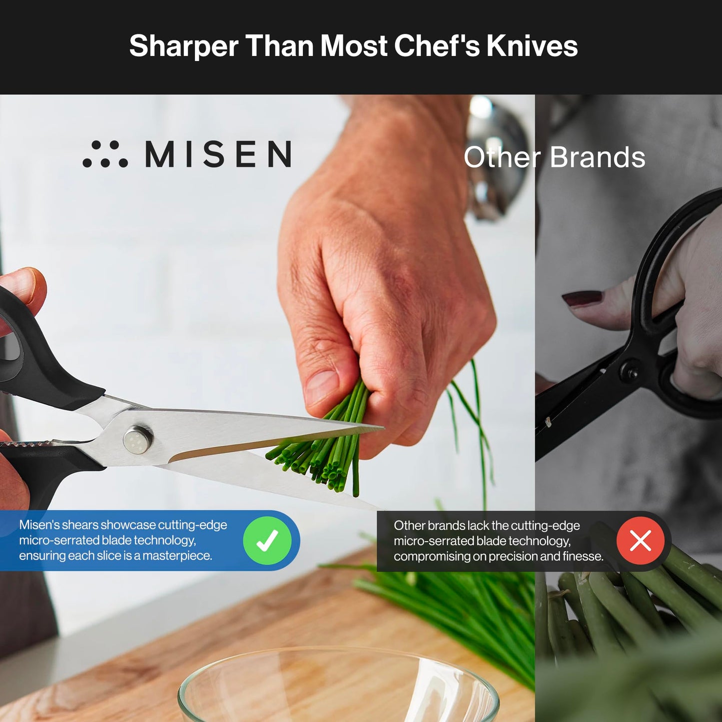 Misen Heavy Duty Kitchen Shears - Stainless Steel, Versatile and Easy Clean Scissors for Meat, Herbs and Veggies - Ambidextrous Comfort Handle - Professional Grade - Black