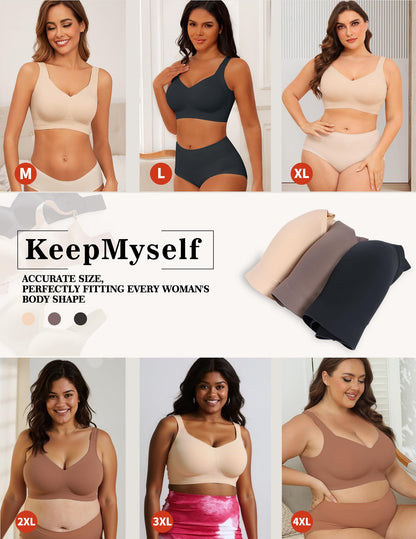 KeepMyself Bras for Older Women - Full Support Wireless Push Up Bra Plus Size - Back Fat Coverage & Anti Sagging Bralette, No Underwire Full Figure Lift Coffee 3XL
