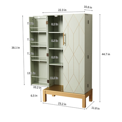 HOLTICO 45'' Kitchen Food Pantry Storage Cabinet with Doors and Adjustable Shelves for Kitchen,Dining Room,Living Room and Garage,Gold Lines and Legs,Green.