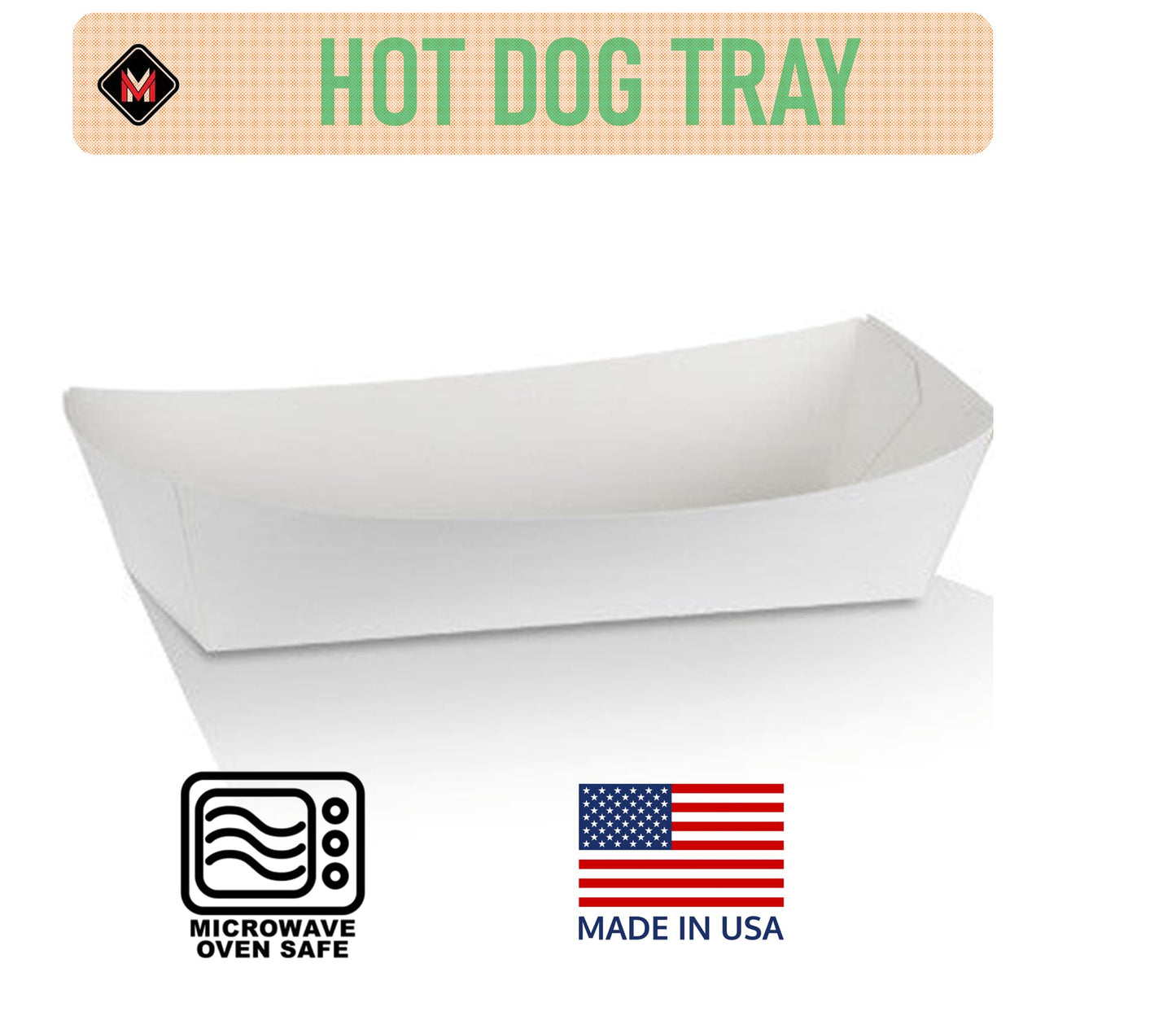 Mr Miracle 7 Inch Paper Hot Dog Tray in White. Pack of 250. Disposable, Recyclable and Fully Biodegradable. Made in USA