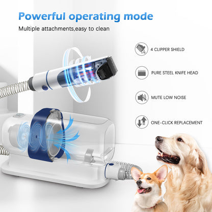 LMVVC Dog Grooming Vacuum, Pet Grooming Vacuum Kit 2.3L Suction 99% Pet Hair with 5 Tools for Dog Cat for Shedding Grooming, Low Noise (Blue & White)