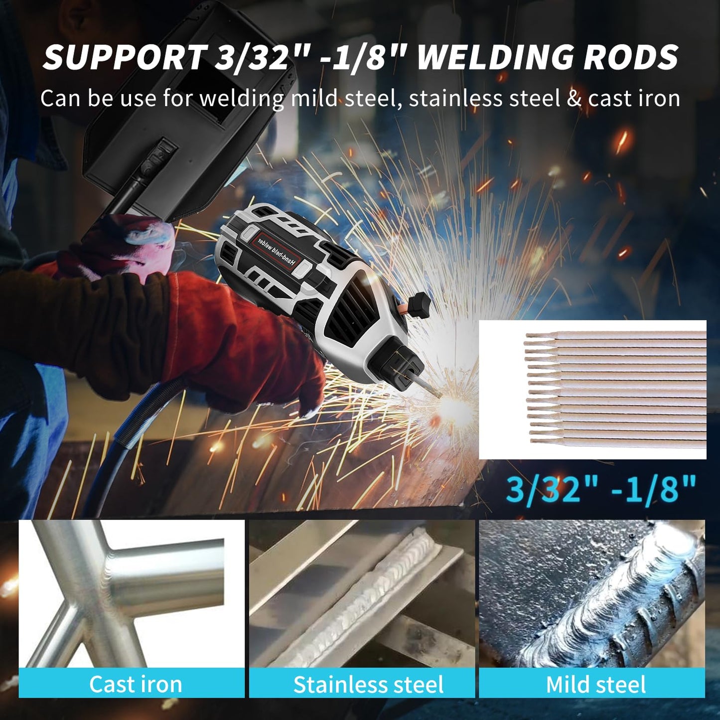 Portable Electric Welding Machine 110V with 20pcs Rods: 20-120A IGBT Inverter Handheld Welder Machine ARC Welder Gun - for 3/32"-1/8" Wire Rods and DIY, Repairs, Professional Use