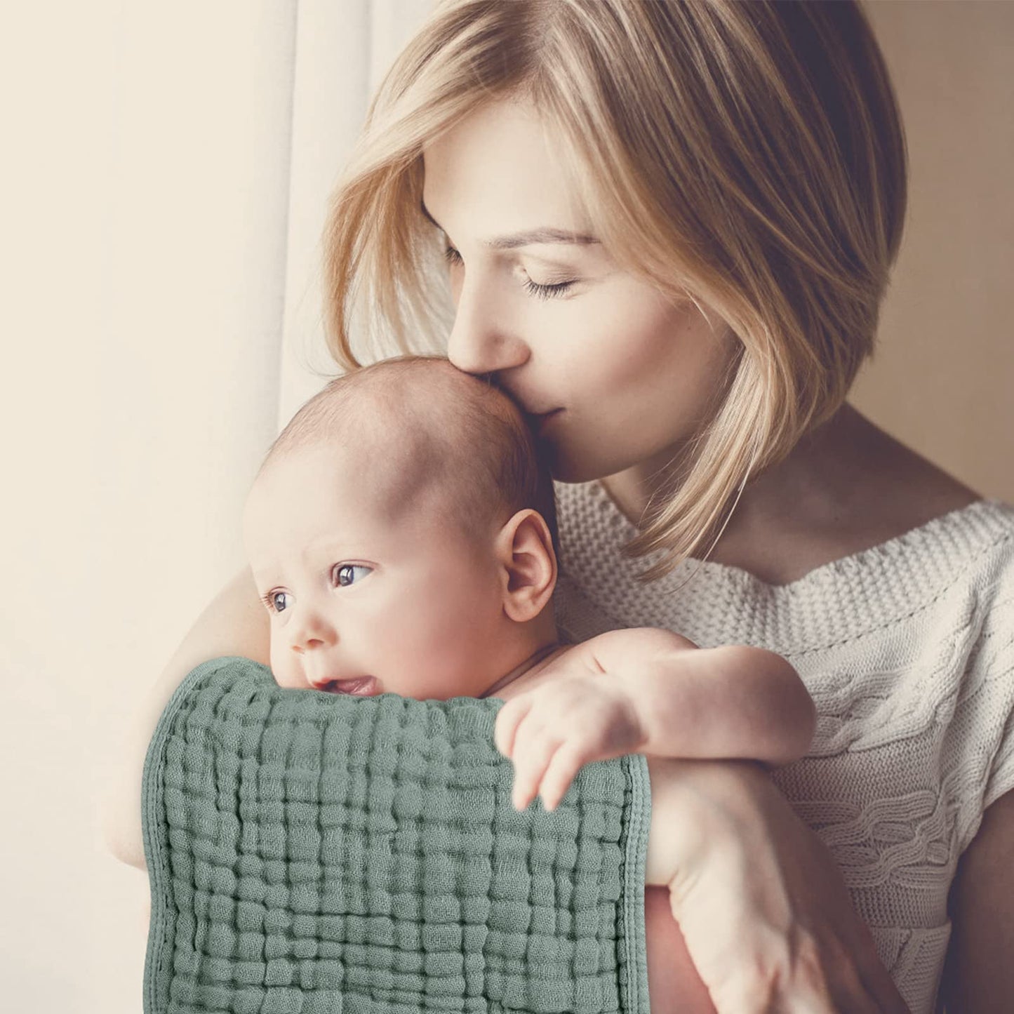 Looxii Muslin Burp Cloths 6 Pack - 20" x 10" - Ultra Soft & Absorbent, 6-Layer 100% Cotton for Spit Up & Drool- Gentle Baby Burping Cloth, Newborn Boys Girls Essentials, Dark Green