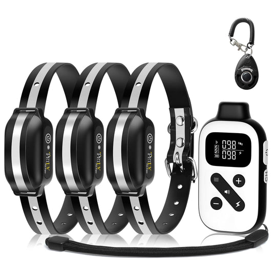 PetJoy 3 Dog Shock Collar for Large Dogs, Automatic Bark Collar with Remote, Bark and Training Collar Combo, Shock Collar with 5 Adjustable Levels of Sensitivity to Suit All Breeds of Dogs