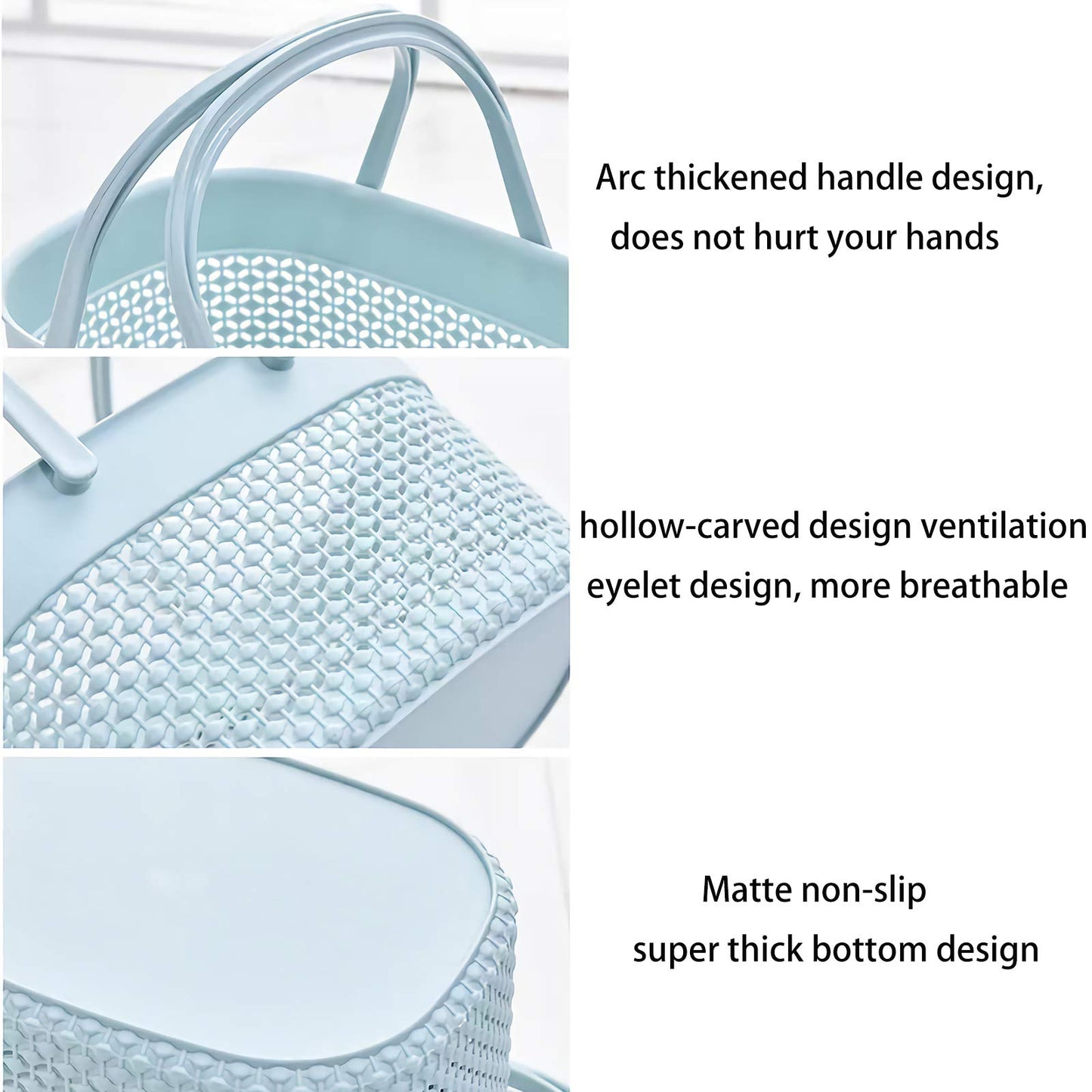 rejomiik Portable Shower Caddy Basket, Plastic Organizer Storage Tote with Handles Toiletry Bag Bin Box for Bathroom, College Dorm Room Essentials, Kitchen, Camp, Gym, Blue