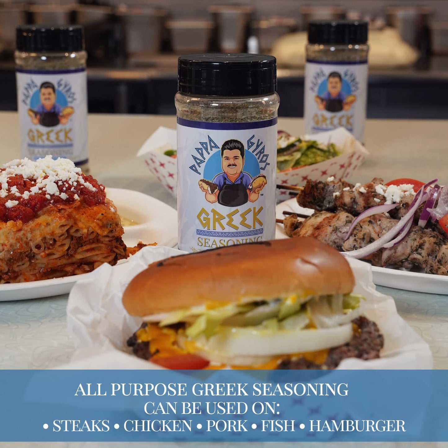 Pappa Gyros All Purpose Greek Seasoning Blend No MSG | Large Shaker 7.5 Oz | Authentic Mediterranean Spices | All Natural Savory Herb & Spice Mix | Lamb, Chicken, Turkey, Souvlaki, Kebab, Salad, Gyro