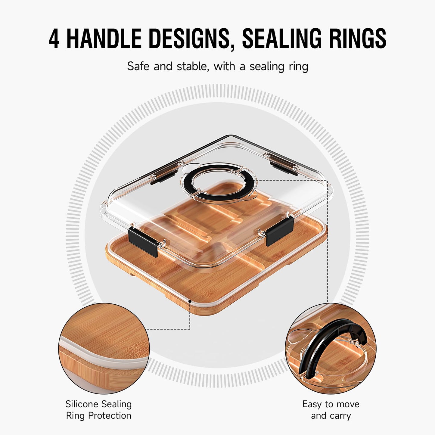 Renmxj Charcuterie Board with Clear Lid, Travel Portable Cheese Board Charcuterie Boxes Cutting Boards for Kitchen, House Warming Gifts New Home, Gifts for Women (6 Compartments Black)