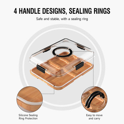 Renmxj Charcuterie Board with Clear Lid, Travel Portable Cheese Board Charcuterie Boxes Cutting Boards for Kitchen, House Warming Gifts New Home, Gifts for Women (6 Compartments Black)