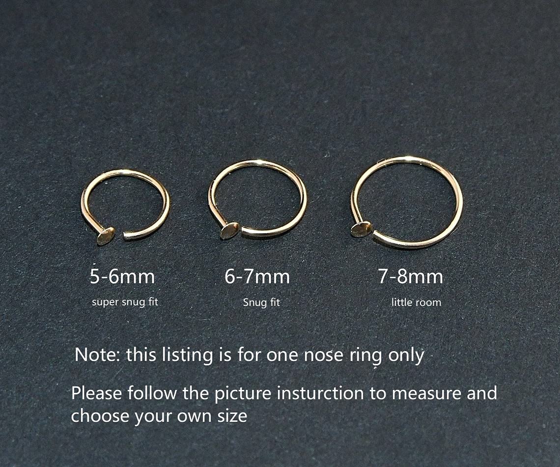 LUCKYJEWUS 14k Gold Filled 20G Small Thin Nose Ring Hoop for Women, 6mm - 7mm Adjustable Nostril Piercing Jewelry