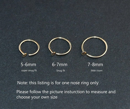 LUCKYJEWUS 14k Gold Filled 20G Small Thin Nose Ring Hoop for Women, 6mm - 7mm Adjustable Nostril Piercing Jewelry