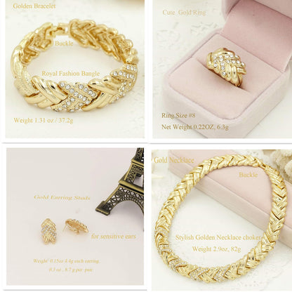 LIFFLY Fashion Crystal Jewelry Set for Women, 18 K Gold Plated Jewelry for Weddings, Dubai Gold Necklace Earrings Set