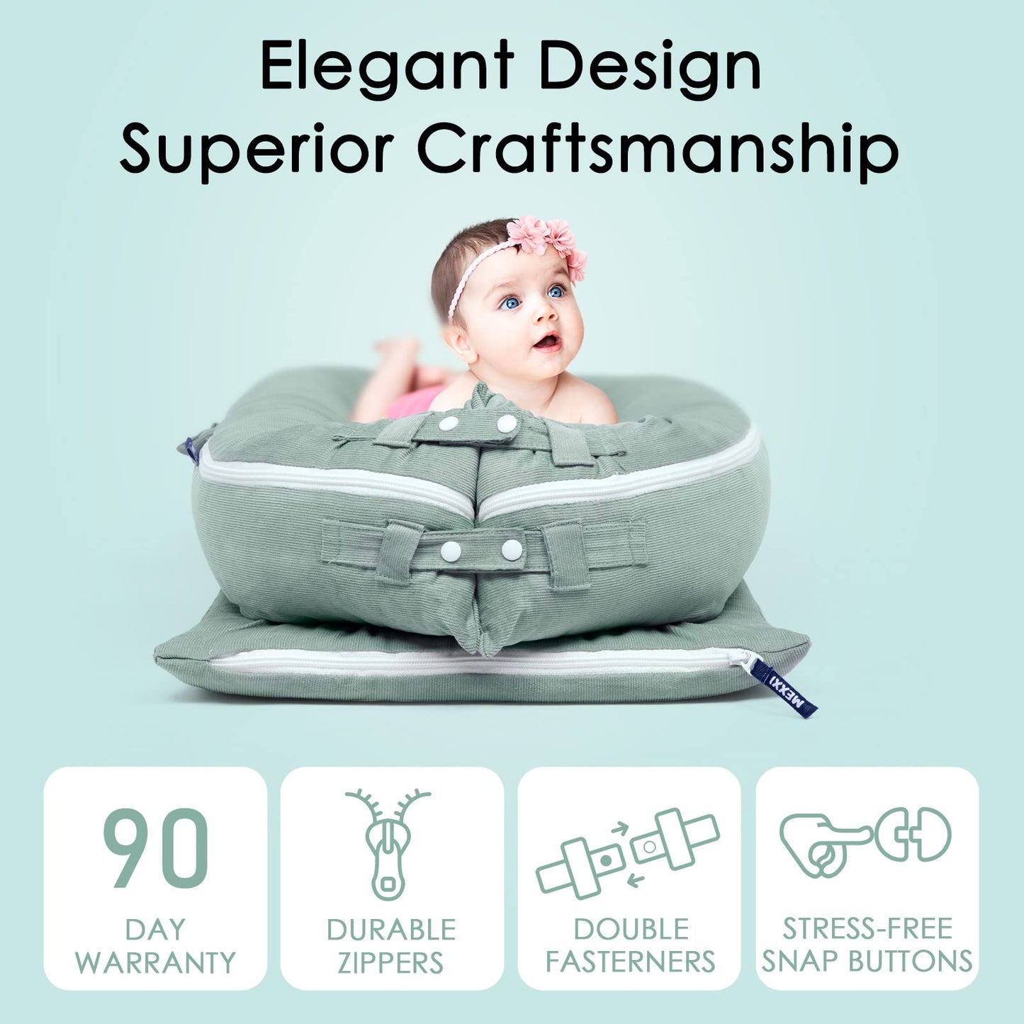 MEXXI Baby Nest Replacement Cover | Premium Quality Cotton | Hypoallergenic Lounger Cover Cotton Newborn Lounger Cover(Cover Only) (Corduroy Sage Green)