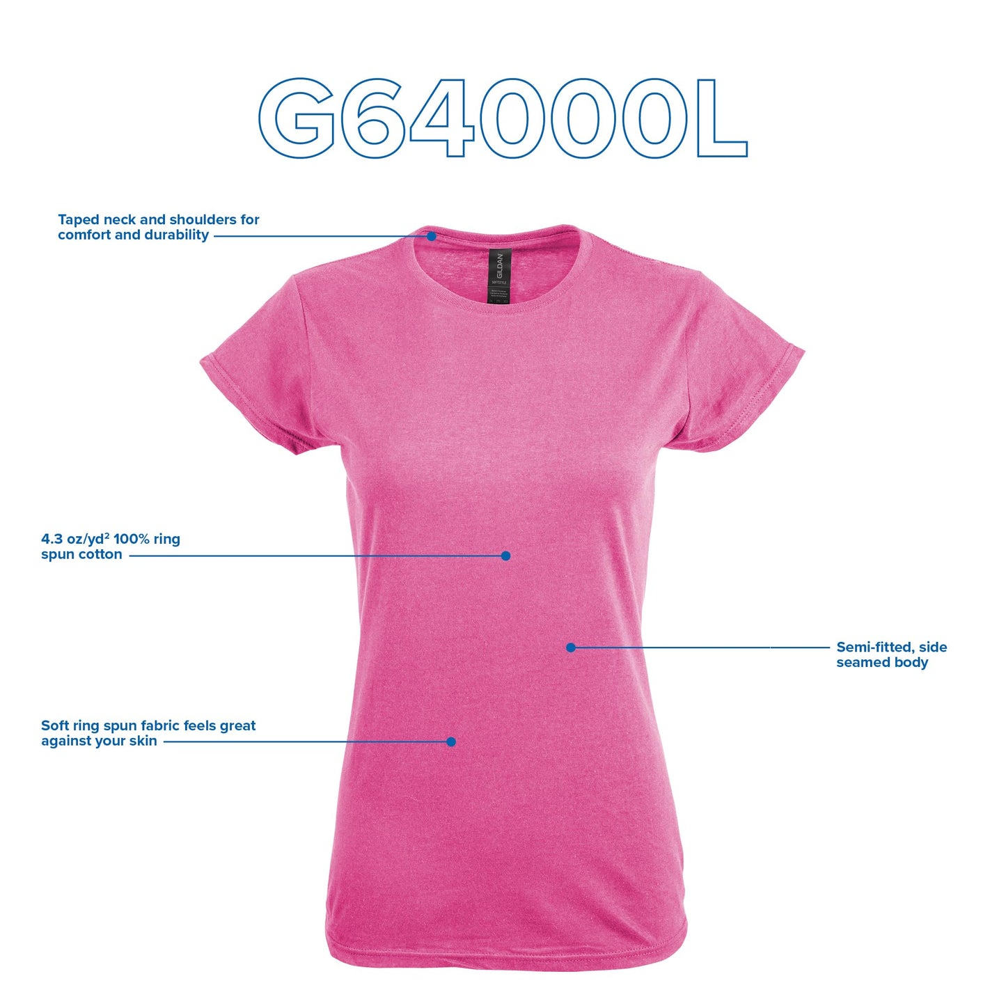 Gildan Women's Softstyle Cotton T-Shirt, Style G64000L, Multipack, Azalea (2-Pack), Large