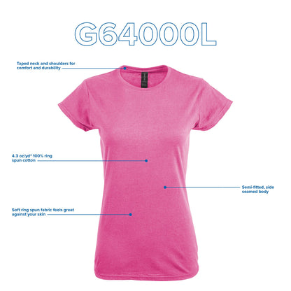 Gildan Women's Softstyle Cotton T-Shirt, Style G64000L, Multipack, Azalea (2-Pack), Large