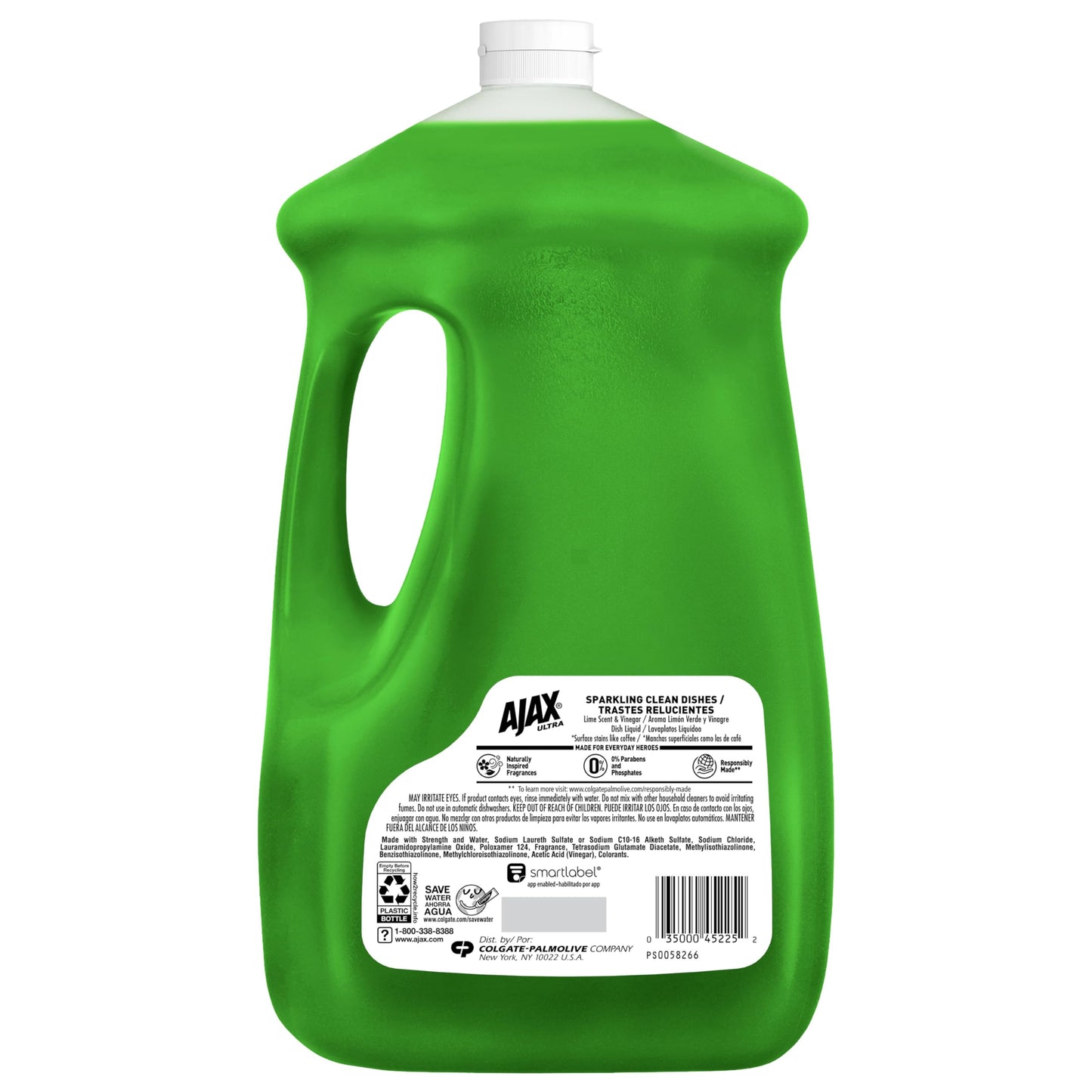Ajax Ultra Liquid Dish Soap Vinegar and Lime Scent, Sparkling Clean Dishes, 90 fl oz Bottle