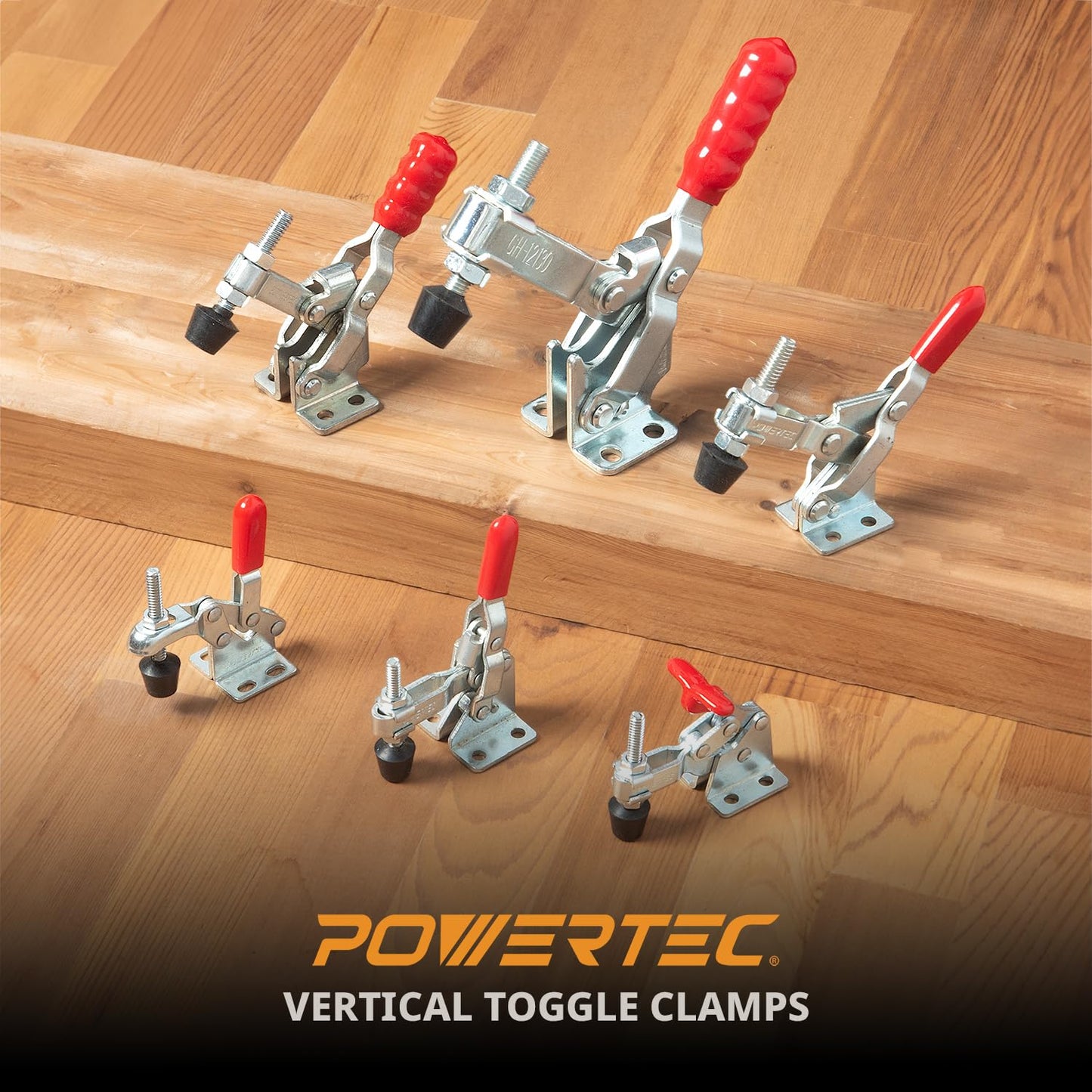 POWERTEC 2PK Toggle Clamp, 500 lbs Holding Capacity, 12130 Quick Release Vertical Clamps w/Antislip Rubber Pressure Tip for Woodworking Jigs and Fixtures, Welding, Drill Press, Crosscut Sled (20335)