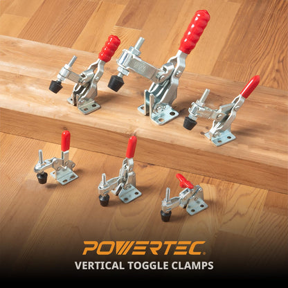 POWERTEC 2PK Toggle Clamp, 500 lbs Holding Capacity, 12130 Quick Release Vertical Clamps w/Antislip Rubber Pressure Tip for Woodworking Jigs and Fixtures, Welding, Drill Press, Crosscut Sled (20335)