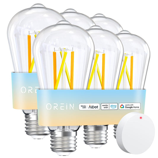 OREiN Smart Edison Light Bulbs with Smart Button, WiFi ST19(58) Vintage Light Bulbs E26 Base, 800lm Dimmable 2700K-6500K Tunable White, Smart Filament Bulb That Work with Alexa, 60W Equivalent, 6Pack