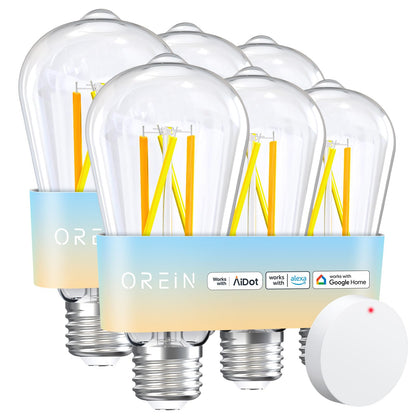 OREiN Smart Edison Light Bulbs with Smart Button, WiFi ST19(58) Vintage Light Bulbs E26 Base, 800lm Dimmable 2700K-6500K Tunable White, Smart Filament Bulb That Work with Alexa, 60W Equivalent, 6Pack