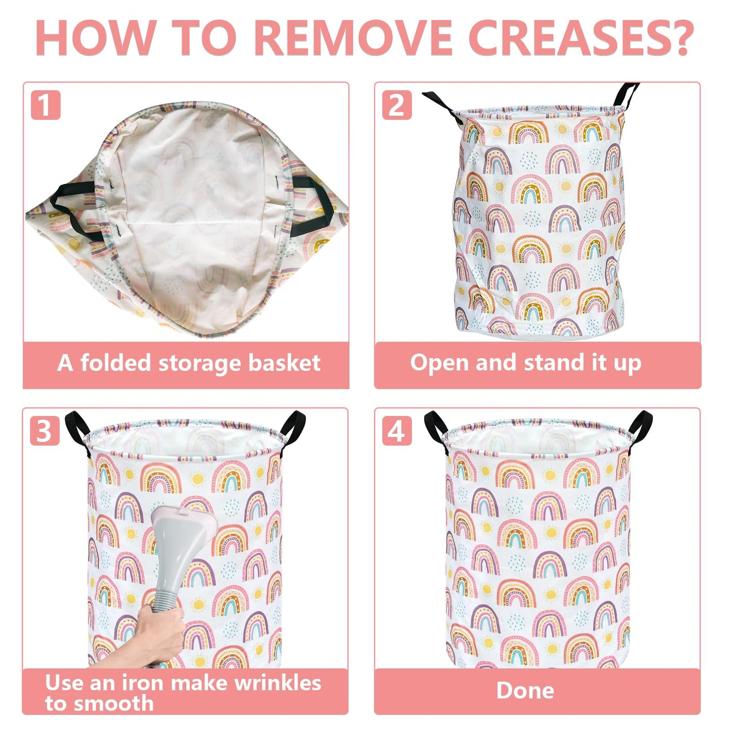 MAIZMZ Kids Rainbow Hamper Laundry Basket Storage Bins Gift Organizer Clothes Toy Box Large Canvas Collapsible Chest for Home/Dorm/Kitchen/Pet/Office/Closet/Shelf/Room Decor