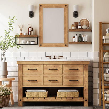 QEEIG Bathroom Shelves Over Toilet - Wall Mounted Floating Shelves Toilet Paper Storage Small Farmhouse Decor Shelf 16 inch Set of 3, Rustic Brown (019-BN3)