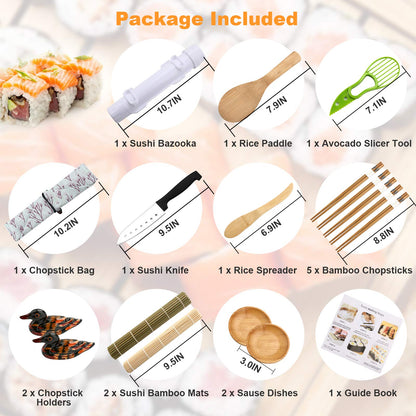 Luney Sushi Making Kit, All in One Sushi Roller Set Maker Kit with Bamboo Rolling Mat, Bazooka, Chopsticks Holders, Rice Paddle, Avocado Slicer for Beginners, Kids, Family, Friends, Home