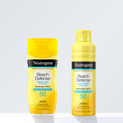 Neutrogena Beach Defense Sunscreen Spray SPF 50, Hawaii Reef Act 104 Compliant, Octinoxate & Oxybenzone Free, Broad Spectrum, Fast Absorbing & Lightweight, Face and Body Sunscreen, 6.5 Oz