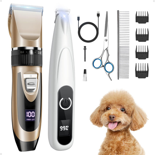 PAPMINI 2 in 1 Dog Grooming Kit, Low Noise Rechargeable Dog Clippers for Grooming, Cordless Dog Grooming Clippers and Dog Paw Trimmer, Dog Shavers for Grooming Small Dogs Cats Animals