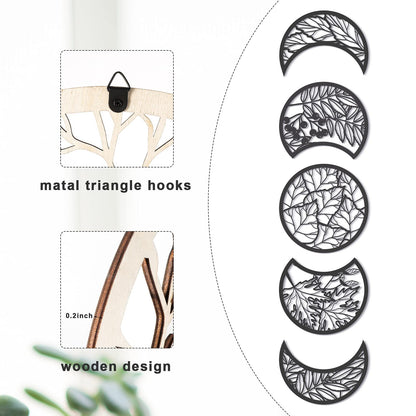 Jetec 5 Pcs Moon Phase Wall Art Decor Wall Pediments Hanging Wooden Moon Phase Spiritual Bedroom Nordic Boho Lunar Aesthetic Art for Living Room Dorm Apartment Bar Ornament(Black,10.6 Inch)