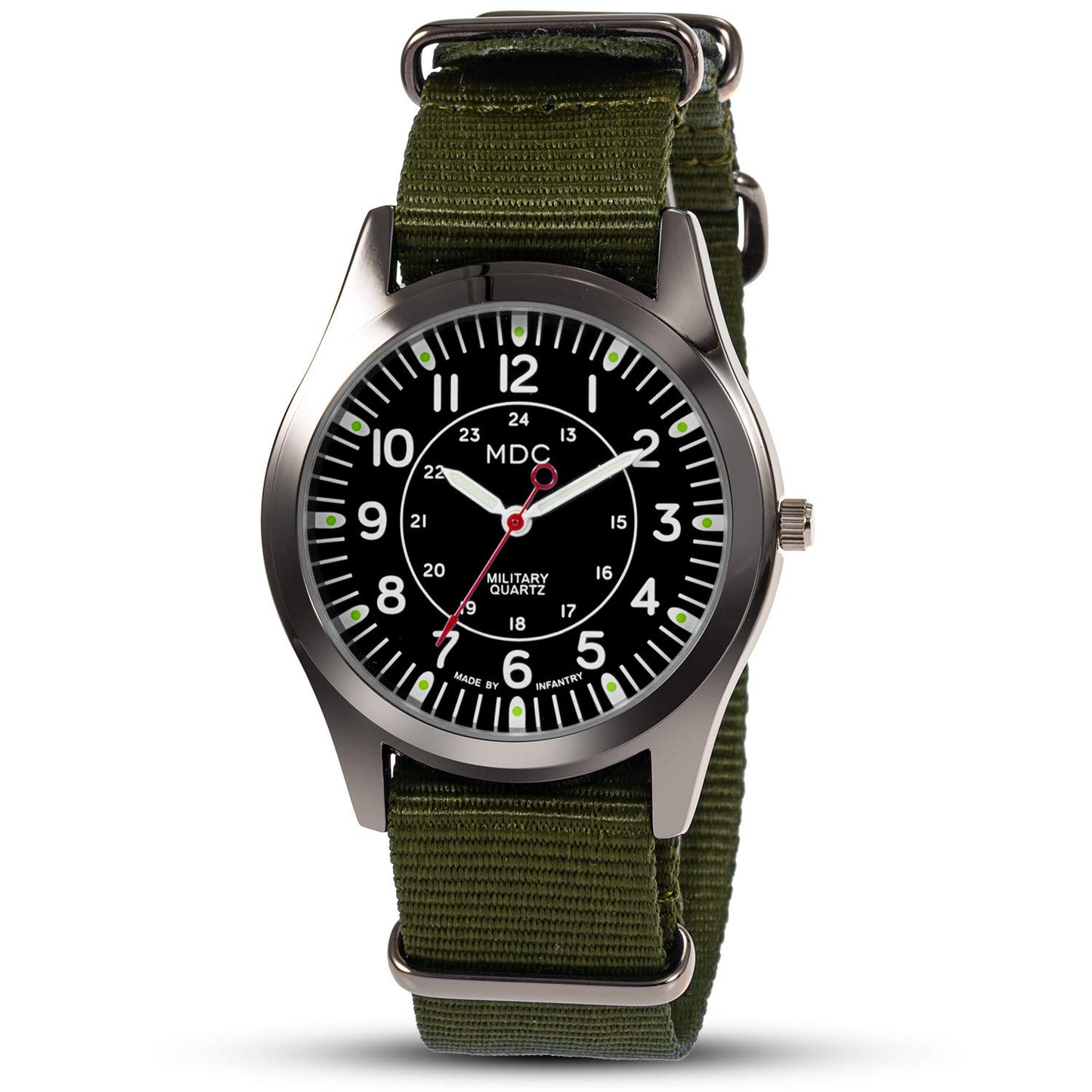 Infantry Black Military Watches for Men Tactical Wrist Watch Outdoor Sport Field Analog Work Army Wristwatch Men's Green Nylon Band by MDC