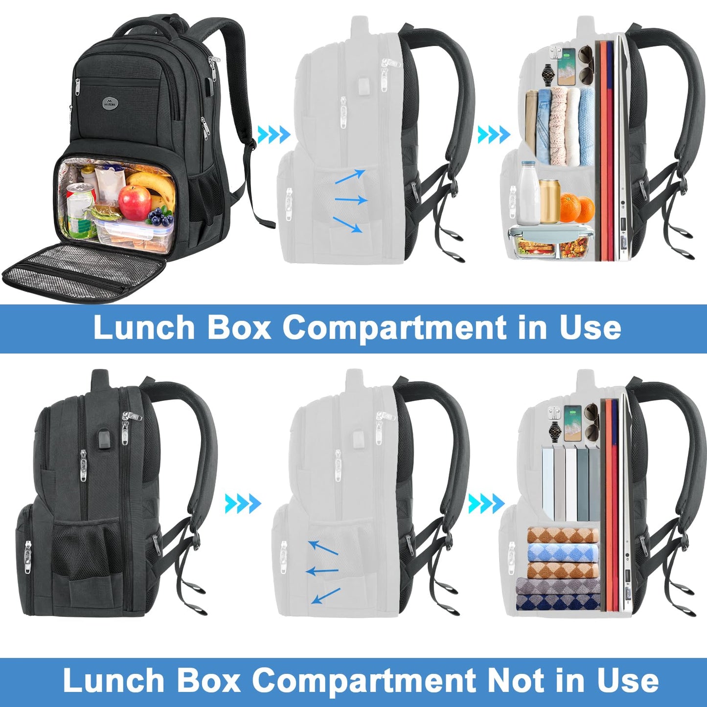 MATEIN 18 Inch Backpack for Men, Extra Large Work Backpack with Lunch Compartment, Water Resistant Insulated Cooler Computer Bag with USB Port, Sturdy Padded Carry On Laptop Daypack for College Travel