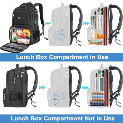 MATEIN 18 Inch Backpack for Men, Extra Large Work Backpack with Lunch Compartment, Water Resistant Insulated Cooler Computer Bag with USB Port, Sturdy Padded Carry On Laptop Daypack for College Travel