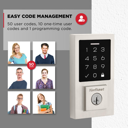 Kwikset SmartCode 270 Keyless Entry Electronic Touchpad Deadbolt Door Lock with Auto-Lock, Custom User Codes, Advanced Security in Satin Nickel Contemporary