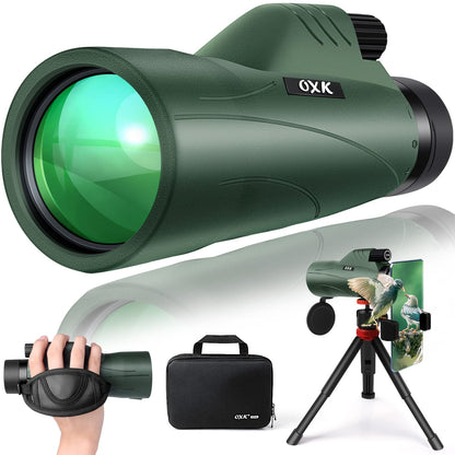OXK Optics 12x56 High Power Monocular Telescope | Comes with Smartphone Adapter Tripod Travel Bag | Bird Watching Hunting Hiking Camping Gift - Green