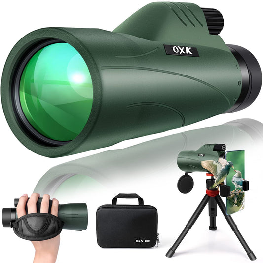 OXK Optics 12x56 High Power Monocular Telescope | Comes with Smartphone Adapter Tripod Travel Bag | Bird Watching Hunting Hiking Camping Gift - Green