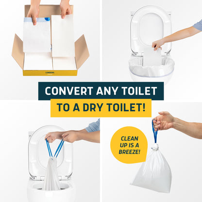 Lunderg Toilet Liners with Lemon Scented Super Absorbent Pads - Value Pack 20 Count Universal Fit - Disposable Toilet Bags - Convert any Home, Boat or Camping WC into a Dry Flush - Emergency must have