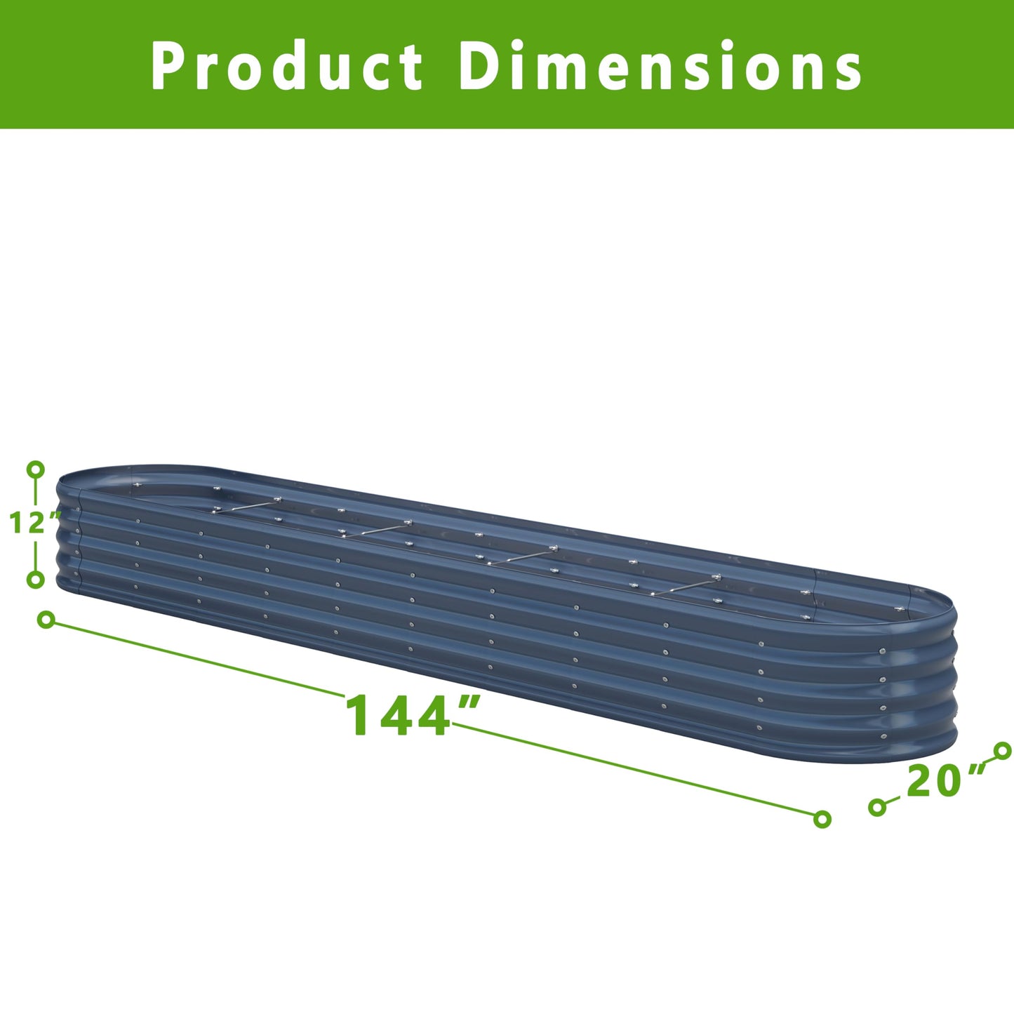 KFN 2PCS 12x1.8x1FT Galvanized Raised Garden Bed,Raised Garden Bed Kit-Oval Metal Vegetable Box,Large Planter Flower Boxes Outdoor,Planting for Vegetables,Flower,Herb,Grey,0.7mm