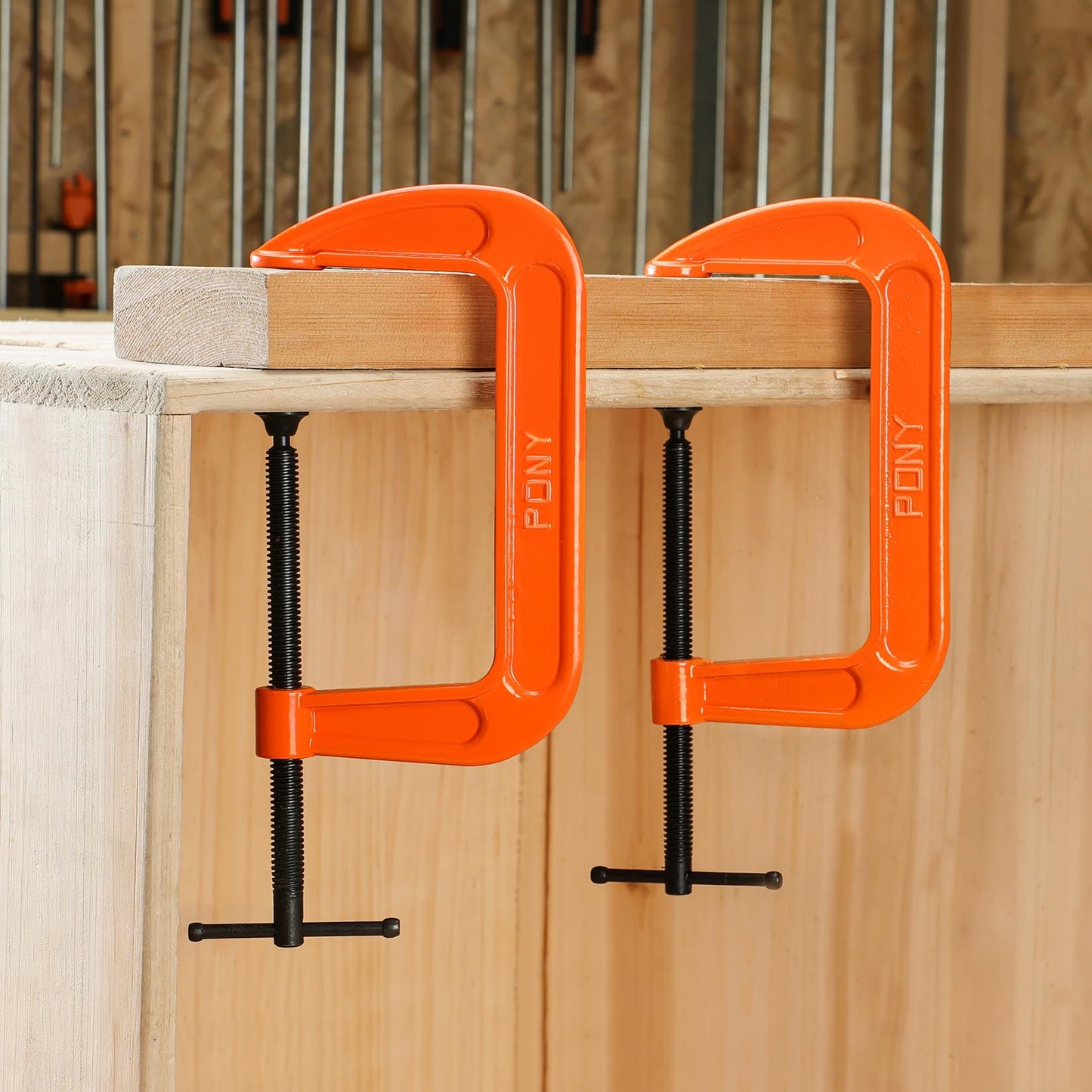 Pony 6-in C-Clamp Set, Clamps for Woodworking,1000lbs Load Limit, 2660 C-Clamp, Ideal for most DIY, Woodworking and Household Clamping Projects-2 Pack