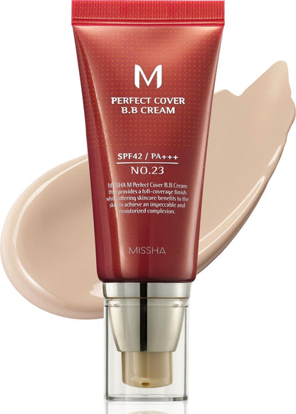 MISSHA M Perfect Cover BB Cream No.23 Natural Beige -Light/Medium with Cool/Neutral Undertone SPF 42 PA +++ 1.69 Fl Oz - Tinted Moisturizer for face with SPF