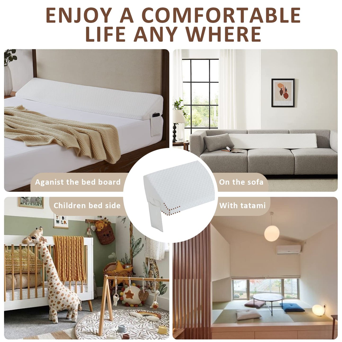 Homemate King Size（76"x10"x6"） Bed Wedge Pillow for Headboard - Bed Gap Filler(0-8") - Triangle Bloster Pillow Wedge - White