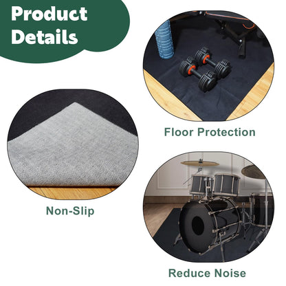 Qintan Drum Rug, Drum Mat with Non-Slip Grip Bottom(4x5.3Ft), Drum Carpet for Noise Reduction, Drum Pad for Jazz Drum & Electric Drum Set, Ideal Gift for Drummers, Drum Accessories, 47x63in, Black