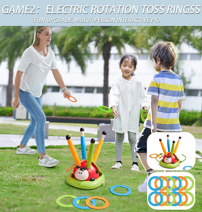 Powza 3 in 1 Musical Jump, Toss Ring Game and Stomping Launch Rocket Launcher for Kids Outdoor Toys with Remote Control, Indoor Outside Toy for Kids Ages 4-8 Toys for Ages 5-7 8-13 Birthday Gifts