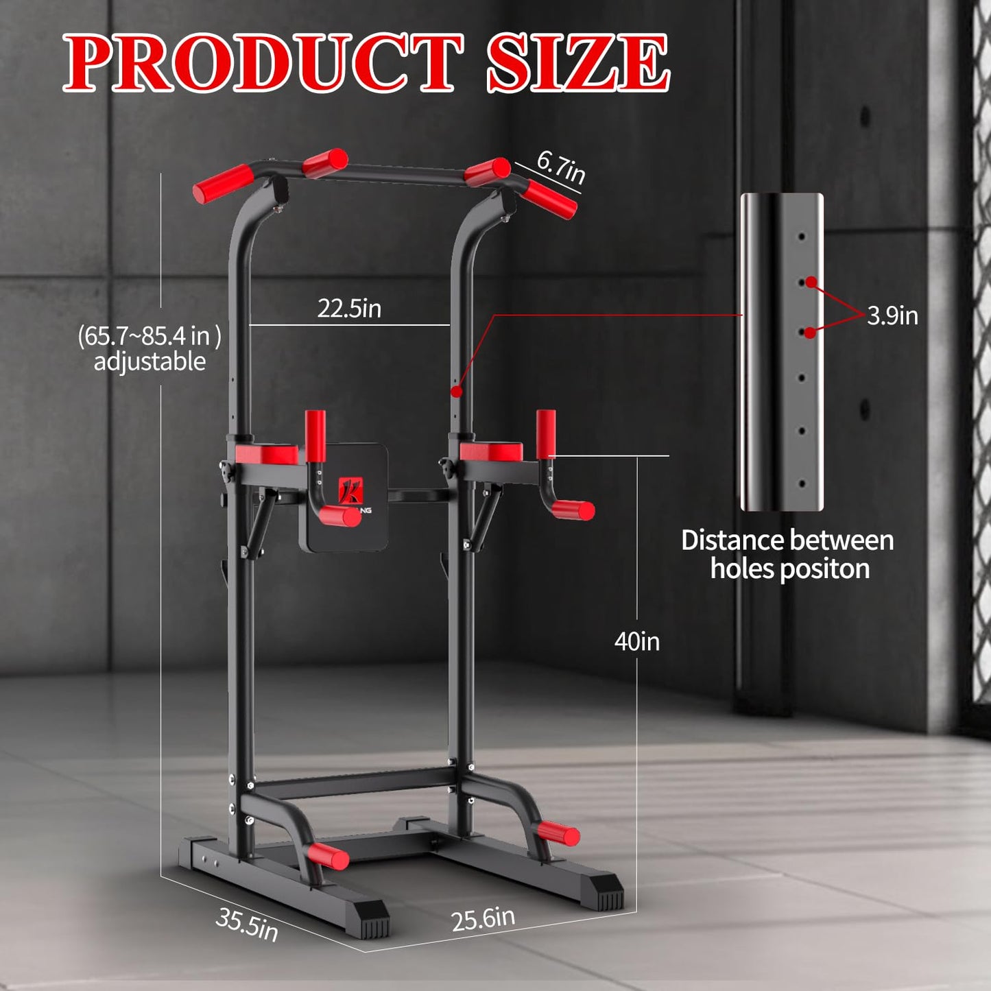 Power Tower Dip Station, Pull Up Bar Station & Multi-Function Gym Equipment For Home Strength Training Adujustable Height Up to 85.5",Load 350LBS
